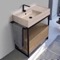 Console Sink Vanity With Beige Travertine Design Ceramic Sink and Natural Brown Oak Drawer, 35